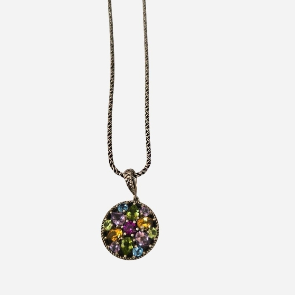 Authentic EFFY Mosaic Multi-Gemstone Pendant - Sterling Silver on a Magnetic BBJ